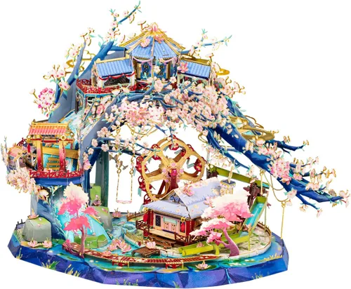 Miniatura 3 de MU Rompecabezas de metal 3D Peach Blossom Palace Fairyland, kit de modelo para adultos para construir base, kit de bricolaje para regalo