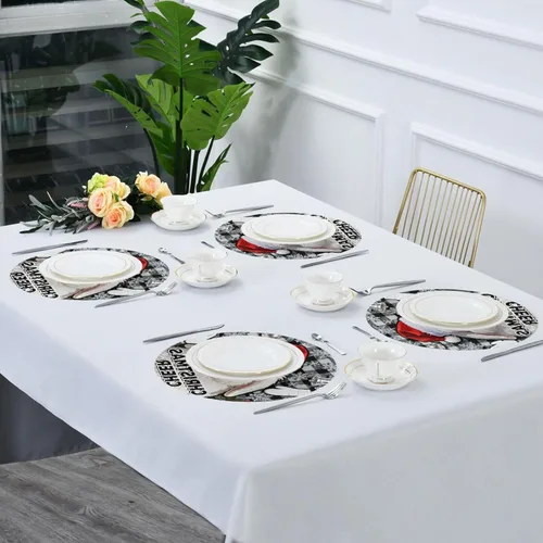Miniatura 7 de Rabbit Merry Christmas Black Plaid Natural placemats Round Waterproof placemats for Kitchen Table Set of 4 15x15 in manteles para comedor