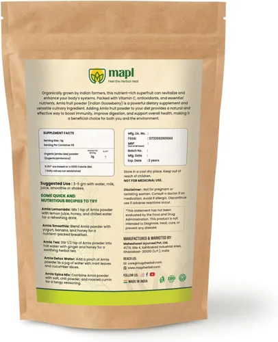 Miniatura 2 de MAPL Amla Powder (7.05 oz) – Superalimento indio orgánico para el cuidado del cabello Grosella espinosa india/polvo de amalaki 100% puro Apoya