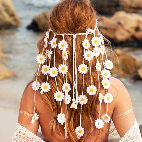 Miniatura 2 de GORTIN Diadema de girasol iluminada con flores de margarita, accesorios para el cabello hippie bohemio para mujer