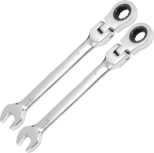 KINJOEK Juego de 2 llaves de trinquete de cabeza flexible de 0.276 in 12PT, juego de llaves métricas de trinquete con movimiento de 5° y 72 dientes