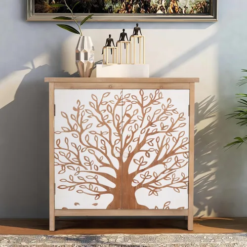 Miniatura 9 de MAISON ARTS Armario decorativo de buffet y aparador blanco con 2 puertas de almacenamiento para sala de estar, granja, cocina, gabinete de porcelana