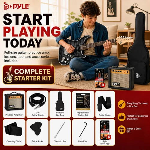 Miniatura 2 de Pyle Kit de guitarra eléctrica con amplificador, instrumento de tamaño completo con pastillas Humbucker, amplificador de guitarra eléctrica y Negro