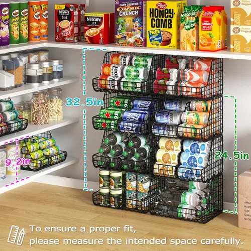 Miniatura 5 de Organizador apilable de latas de soda que almacena hasta 72 latas, paquete de 4 organizadores de almacenamiento de latas para estantes de despensa