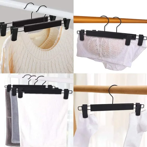 Miniatura 5 de Perchas para faldas, perchas para pantalones con clips, ganchos giratorios de 360 ° que ahorran espacio para pantalones, faldas, ropa, jeans Negro