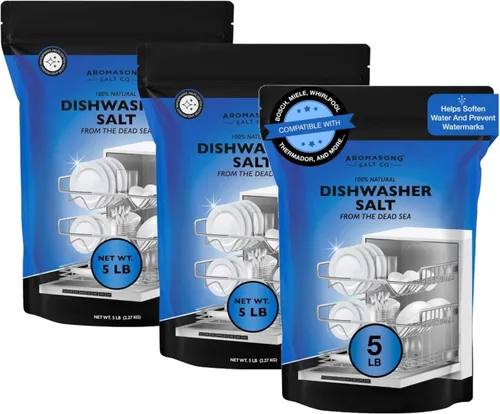 Aromasong Sal para lavavajillas de 15 libras, agente suavizante de agua 100% natural compatible con Bosch, Miele, Whirlpool, Thermador y más... para