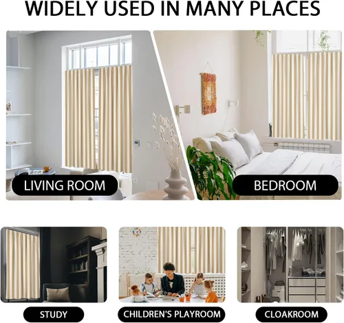 Miniatura 4 de zokyer Cortinas de ventana a rayas beige crema, modernas rayas verticales de 63 pulgadas de largo, 2 paneles, cortinas bohemias neutras para niños