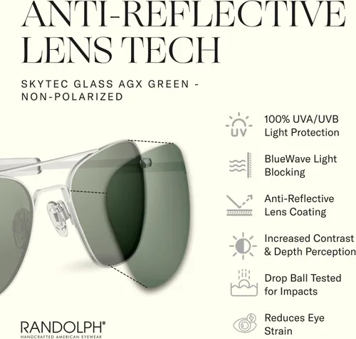 Miniatura 5 de Randolph Eyewear Aviator Sunglasses for Men & Women Non-Polarized & Polarized Lenses, Matte Chrome UV Protection Sunglasses