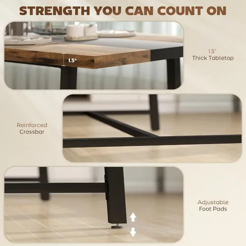 Miniatura 6 de HOMCOM Mesa de comedor industrial para 8 personas, mesa de cocina rectangular de 70.9 pulgadas de largo con mesa grande y patas de acero