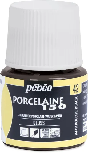 Miniatura 12 de Pebeo Porcelaine 150 - Pintura para porcelana de alto brillo a base de agua, botella de 45 ml - Negro abismo Abismo Negro