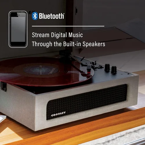 Miniatura 4 de Crosley CR8017B-GY Voyager - Tocadiscos portátil vintage de vinilo con Bluetooth de entrada/salida y altavoces integrados, gris