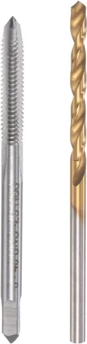 Miniatura 11 de uxcell 4-40 UNC Straight Flute Thread Tap y 0.091 in Twist Drill Broca Set, titanio plateado 6542 Acero de alta velocidad Brocas de perforación