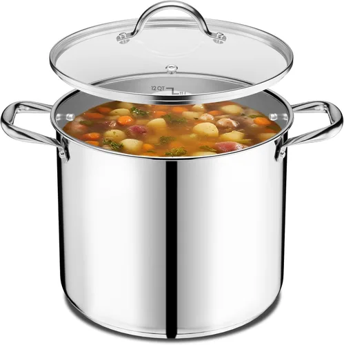 Miniatura 10 de Olla de acero inoxidable con tapa de vidrio templado de 5 cuartos, acero inoxidable 18/0 duradero, base con unión por impacto para un calentamiento