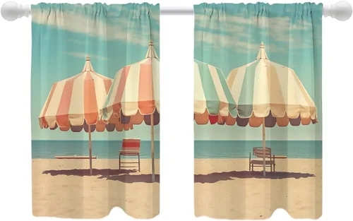 Miniatura 67 de Shrahala Cortinas de nivel de chakras con mandala beige para ventanas de cocina, paneles de cortina de ventana de mandala multicapa de poliéster