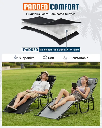 Miniatura 4 de KingCamp Silla bronceadora de gran tamaño, extra ancha, acolchada, plegable, portátil, ajustable, 5 posiciones, 440 libras, tumbona resistente