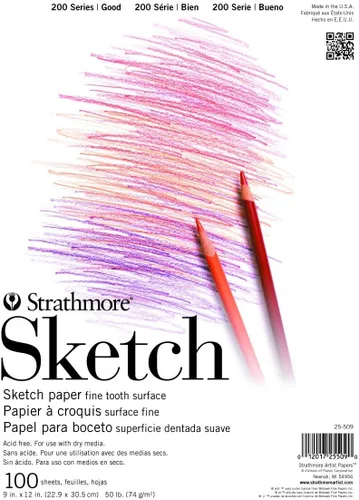 Strathmore Bloc de bocetos de la serie 200, 9 x 12 pulgadas, 100 hojas, encuadernado con cinta, cuaderno de bocetos de artista para dibujo,