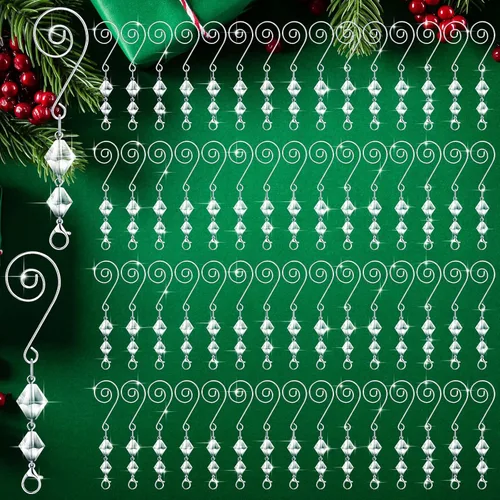Bucherry 100 piezas de ganchos para adornos de árbol, ganchos decorativos de acrílico transparente con alambre en forma de S y pinzas de langosta,