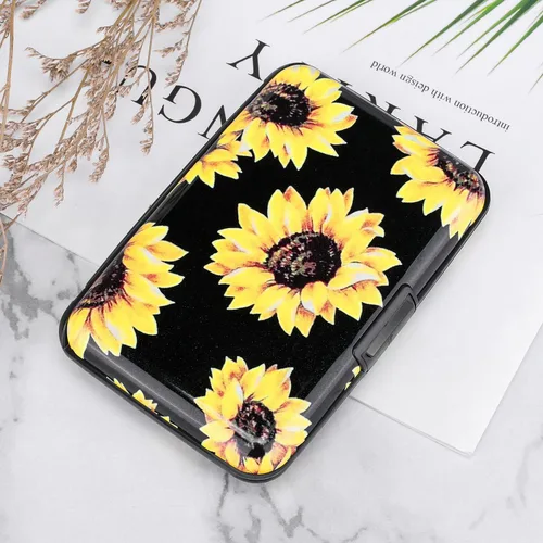 Miniatura 286 de ELFISH Mini cartera de aluminio RFID para tarjetas de crédito, funda de identificación de metal para hombres y mujeres, Happy Flower, Cartera Rfid