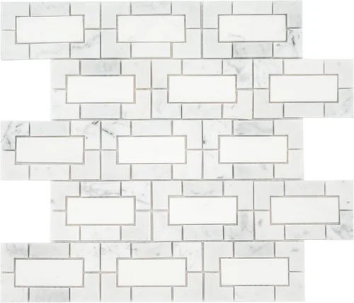 Miniatura 11 de MSI Bianco Dolomite Lynx 12 pulgadas x 12 pulgadas. Azulejo de pared de mosaico de mármol pulido montado en malla con patrón geométrico Bianco Lince