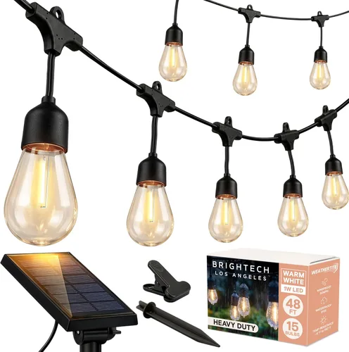 Miniatura 16 de Brightech Ambience Pro - Cadena de luces solares de 27 pies para exteriores, luces de patio impermeables de grado comercial con bombillas Edison