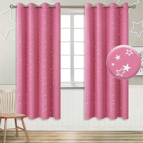 Miniatura 37 de BGment Cortinas opacas para dormitorio infantil, con aislamiento térmico, con ojales, estampado de estrellas plateadas, cortinas para oscurecer