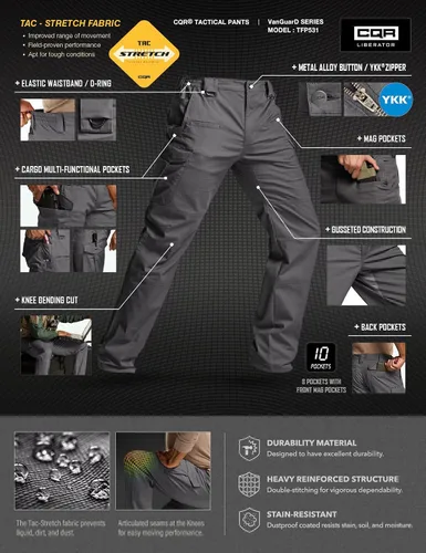 Miniatura 187 de CQR – Pantalones tácticos elásticos tipo cargo para hombre, resistentes al agua, de tela ripstop (antidesgarros), ligeros, ideales para uso diario
