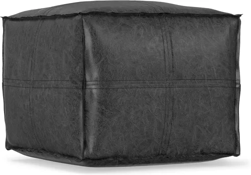 Miniatura 6 de SIMPLIHOME Brody - Puf cuadrado de 18 pulgadas de ancho x 14 pulgadas de alto, tapizado de piel vegana, color negro envejecido, reposapiés bohemio