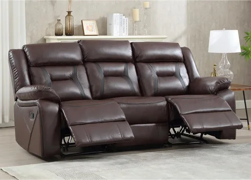 Miniatura 6 de EBELLO Sofá reclinable manual de cuero sintético, sofá reclinable de 3 plazas, sofá cama para sala de estar, muebles, sala de reuniones, marrón