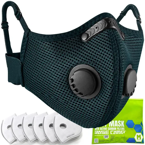 Miniatura 11 de BASE CAMP Máscara Antipolvo M Plus Mejorada, Máscara Respiratoria Reutilizable para Carpintería, Protección Facial con Filtros de Carbón 99.9%
