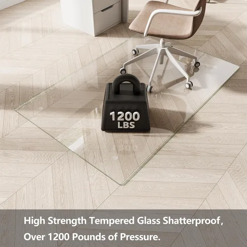 Miniatura 2 de Koonmi Tapete de cristal para silla de alfombra, 36 x 55 pulgadas, tapete para silla de oficina, tapete de vidrio templado con bordes redondeados