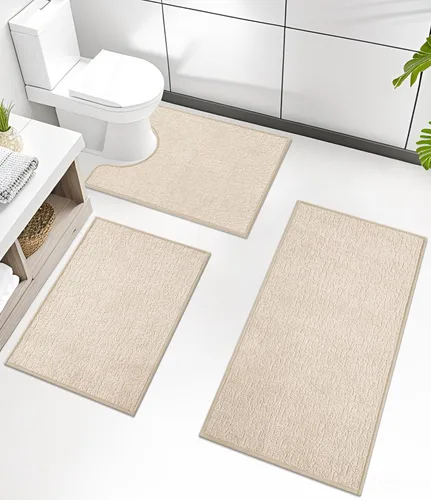 Miniatura 65 de Chakme Juego de 2 alfombras de baño ultrafinas, absorbentes, antideslizantes, lavables a máquina, color negro, 17 x 24 pulgadas / 17 x 30 pulgadas