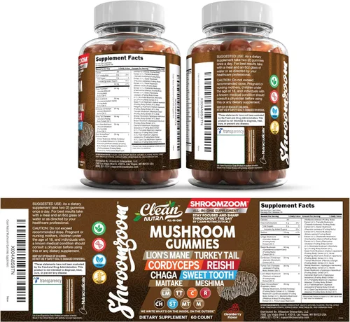 Miniatura 8 de Gomitas de hongos 15 en 1 con melena de león, cola de pavo Cordyceps Reishi Chaga Sweet Toot Maitake Meshima Poria Cocos Shiitake Tremella