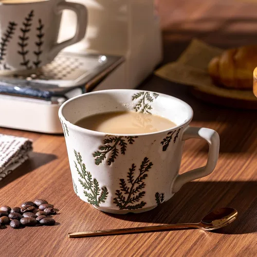 Miniatura 5 de Juego de 4 tazas de café con cuchara dorada, taza de cerámica pintada a mano de estilo antiguo de 11 onzas para hombres y mujeres, regalos únicos