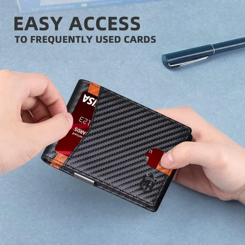 Miniatura 4 de Zitahli - Billetera delgada con 12 ranuras para tarjetas, ventana de identificación con clip para dinero, bolsillo frontal RFID plegable, pequeña