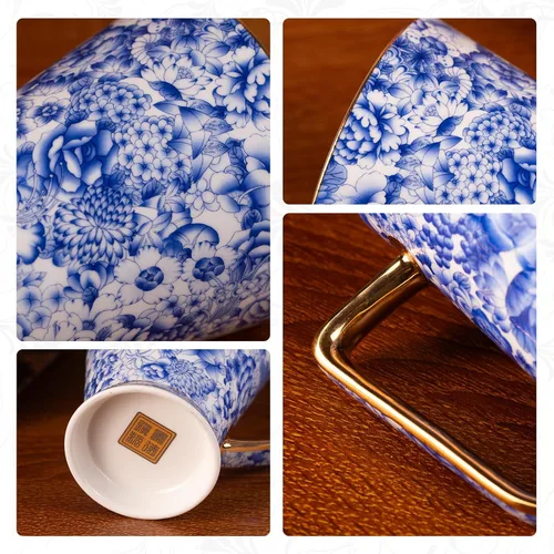 Miniatura 4 de KAMMAK Tazas de café de cerámica de 18 onzas de alto, juego de 2 tazas de té grandes con asa, tazas de té vintage, taza de capuchino para latte