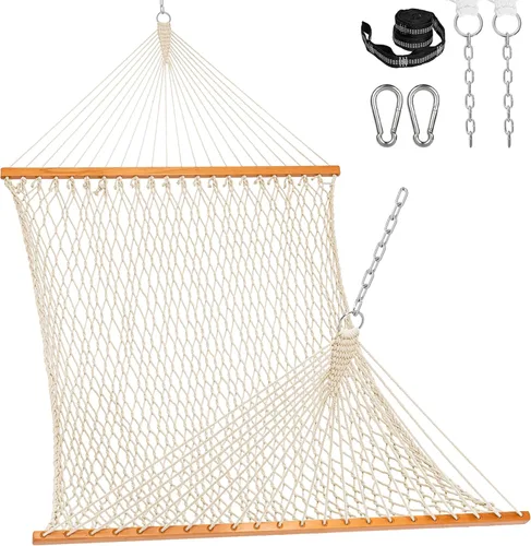 Miniatura 10 de Lazy Daze Hammocks Hamaca de Cuerda Doble, Hamaca Tradicional de Cuerda de Algodón Tejida a Mano para 2 Personas al Aire Libre con Barra Separadora