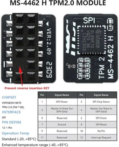 Miniatura 2 de TPM2.0 Módulo de seguridad 12Pin -SPI M S I (12-1) Plataforma confiable para M S I MS -4136-4462