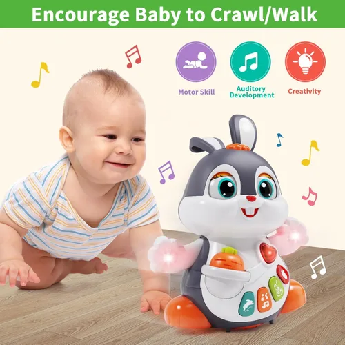 Miniatura 2 de Juguete musical de conejo para bebé, juguete bailando y gateando, juguetes para bebés con luz de 0-3-6, 6-12, 12-18 meses, regalos de cumpleaños