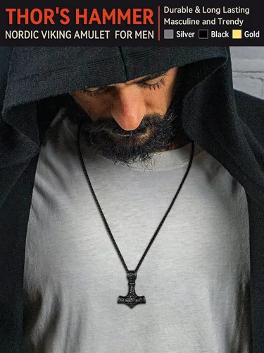 Miniatura 3 de FaithHeart - Collar con talismán de martillo de Thor vikingo para hombre, amuleto nórdico vintage de Mjolnir, colgante con cadena de trigo