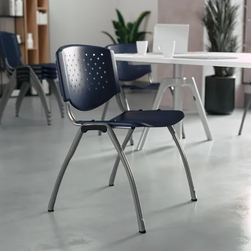 Miniatura 10 de BizChair Casa y Oficina Silla de Pila de Plástico Verde con Respaldo Perforado - Silla de Invitados