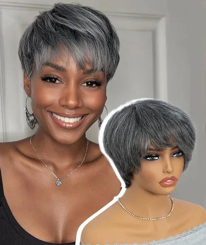 Miniatura 11 de QUEEN VIRGIN REMY QVR Pixie Cut Wig Human Hair Wigs with Bangs Short Wigs for Black Women Human Hair Different Style Pixie Wig for Daily Wear Black