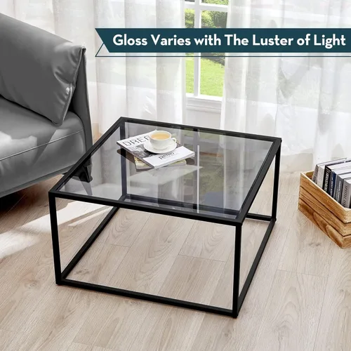 Miniatura 6 de SAYGOER Mesa de centro de cristal, mesa de centro pequeña y moderna, mesas centrales cuadradas simples para sala de estar, 26.7 x 26.7 x 17.7 Gris