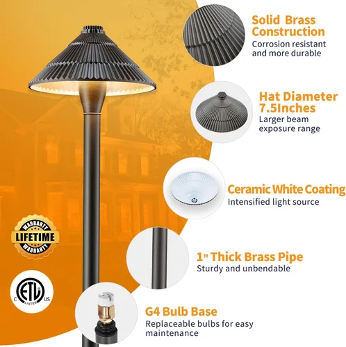 Miniatura 2 de Gardenreet Luces de camino de bajo voltaje de latón, luces LED de camino de paisaje, luces de patio al aire libre impermeables IP65, 12 V con cable