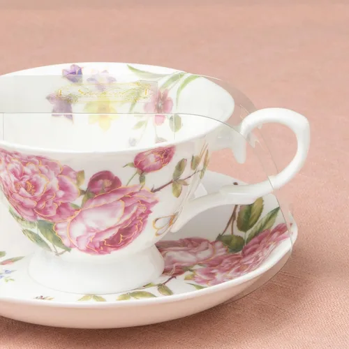 Miniatura 2 de Gracie Bone China Climbing Roses - Taza de té y platillo de 8 onzas (juego de 2), rosa