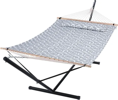 Miniatura 21 de SUNCREAT Hammocks Hamaca doble extragrande con soporte de 12 pies, capacidad de 475 libras, hamaca portátil al aire libre con barra separadora