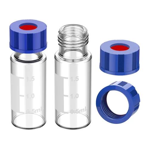 Miniatura 16 de Membrane Solutions Viales de muestreo automático, viales de HPLC de 0.1 fl oz, viales de ámbar de laboratorio 9-425 con punto de escritura