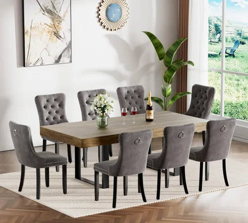 Miniatura 41 de Juego de mesa de comedor extensible marrón de 7 piezas para 6, 63 a 78.74 pulgadas, moderno juego de mesa de cocina y comedor, mesa de comedor Mesa