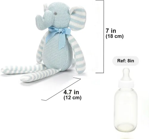 Miniatura 3 de FLUFFYFUN Elefante de Peluche 100% Algodón Orgánico para Bebé 18 cm Suave Juguetito Azul para Recién Nacido Elefante Azul