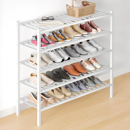 Miniatura 101 de Smiry Zapatero de bambú para clóset, organizador de zapatos apilable de 4 niveles largo de madera, estante de almacenamiento de zapatos Negro