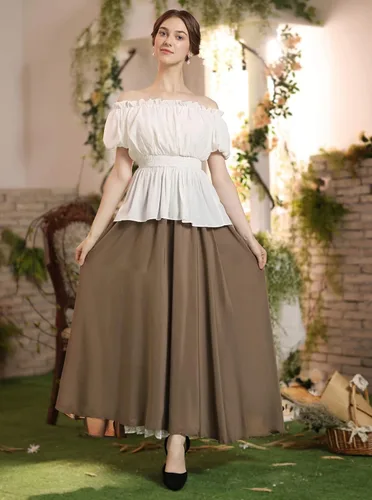 Miniatura 5 de Scarlet Darkness Falda larga maxi para mujer, falda renacentista de doble capa